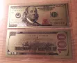 Лот от 5 бр. 100 долара - позлатени ,сувенирни,пластични, релефни банкноти в банкнотни PVC опаковки., снимка 1