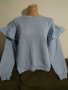 Светло синя блуза с паднал ръкав и къдри, H&M, снимка 1 - Блузи с дълъг ръкав и пуловери - 32955469