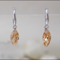 Сребърни обеци *Остра капка* с  кристали Swarovski, снимка 3 - Обеци - 32628883