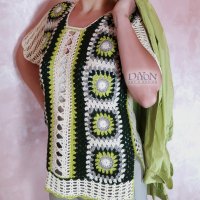 Ръчно плетена дамска блуза на една кука в зелено, снимка 3 - Корсети, бюстиета, топове - 32610830