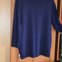 Тъмно синя блуза с перли и три четвърт ръкав, снимка 2 - Блузи с дълъг ръкав и пуловери - 43634578
