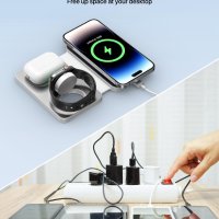 Сгъваема безжична зарядна станция, 3 в 1 съвместима с iPhone, iWatch и AirPods, снимка 4 - Безжични зарядни - 43717760