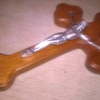Дървен кръст с христос-бронз/сребро-20Х13см-внос швеицария, снимка 7 - Колекции - 27397901