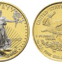 5 долара златна монета с платина Американски орел 1/10 oz 2007, снимка 1 - Нумизматика и бонистика - 34893730