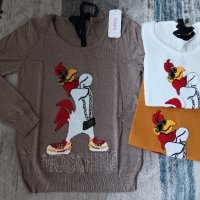 Пуловер финно плетиво с принт бухал,коте и петел в различни цветове, снимка 3 - Блузи с дълъг ръкав и пуловери - 44031935