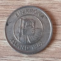 Исландия 1 крона 1987 година  с77, снимка 2 - Нумизматика и бонистика - 39637945