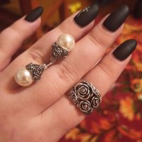 Сребърен пръстен с рози, снимка 3 - Пръстени - 37479029