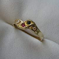 Позлатен сребърен пръстен с рубин,сапфир, бял и жълт топази, снимка 4 - Пръстени - 27446923