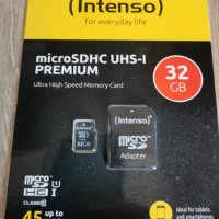 intenso 32gb micro sd card скорост до 45mb/s, снимка 1 - Карти памет - 43325903