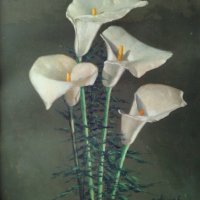 Картина, цветя, худ. Димитър Онбешев (1906-1973), снимка 2 - Картини - 43300041