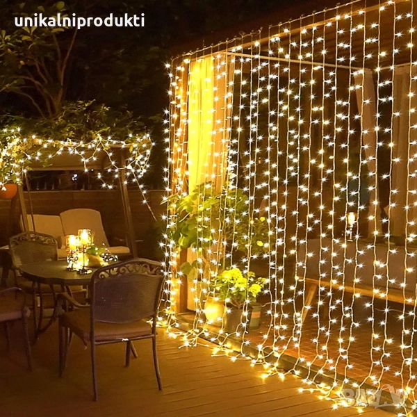 Водопад коледни новогодишни LED лампички 3м х 3м топла светлина с функция валящ сняг, снимка 1