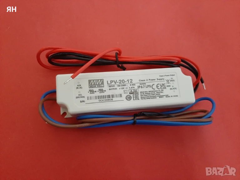 Захранване MW ,LPV-20-12 за LED ленти 20W,1.67A,12V,IP67, снимка 1