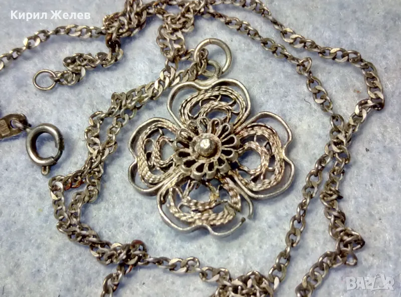 СТАРИННА ФИЛИГРАННА СРЕБЪРНА ВИСУЛКА със СТАРА МАРКОВА СРЕБЪРНА ВЕРИЖКА СРЕБРО 830 на MINERVA 26421, снимка 1