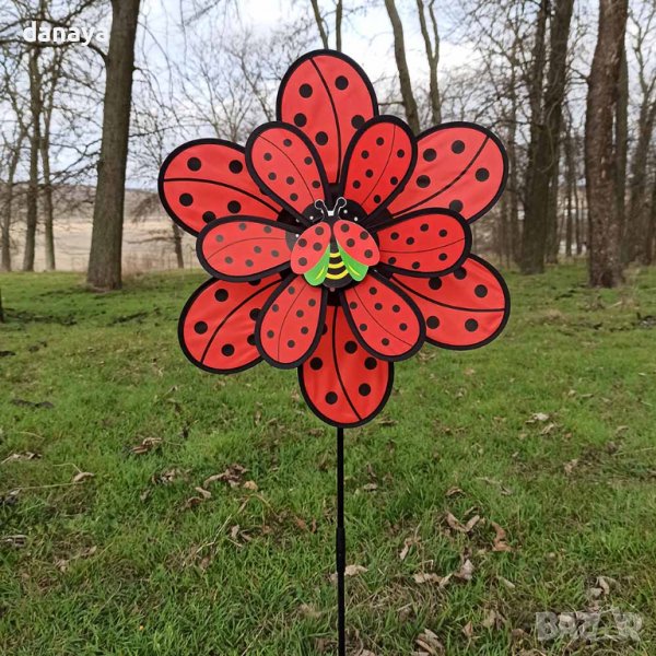 3608 Вятърна въртележка за градина Голямо цвете с калинка, снимка 1