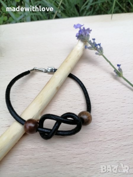 Ръчно изработена гривна, кожа, дърво, снимка 1