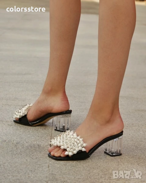 Чехли на ток - черен лак с перли - KP60

, снимка 1