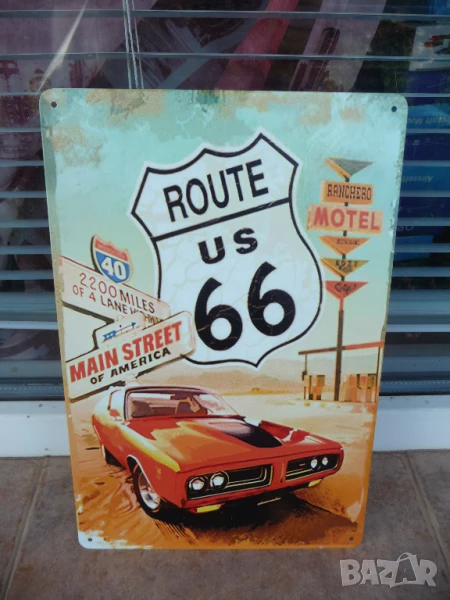Метална табела кола Route 66 US Щатите магистралата крайпътно заведение реклами, снимка 1