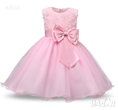 Светло розова бебешка детска официална празнична обемна рокля с пандела кръщене, снимка 1