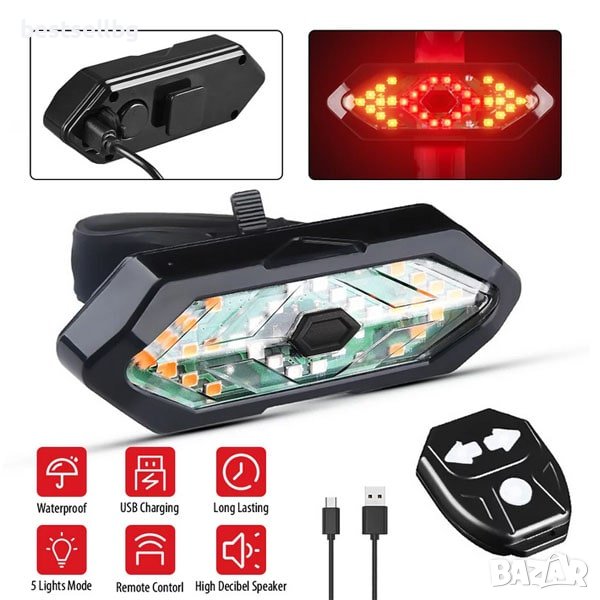 Задни светлини за велосипед мигачи LED задна светлина стоп за колело, снимка 1