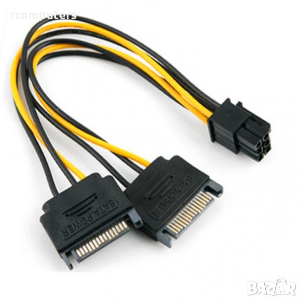 Преходник - захранващ кабел 0.2m SATA cable dual SATA 15pin M - 6pin F Video card Power, снимка 1