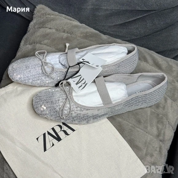 Нови пантофки балеринки ZARA с етикет, целите с пайети, снимка 1