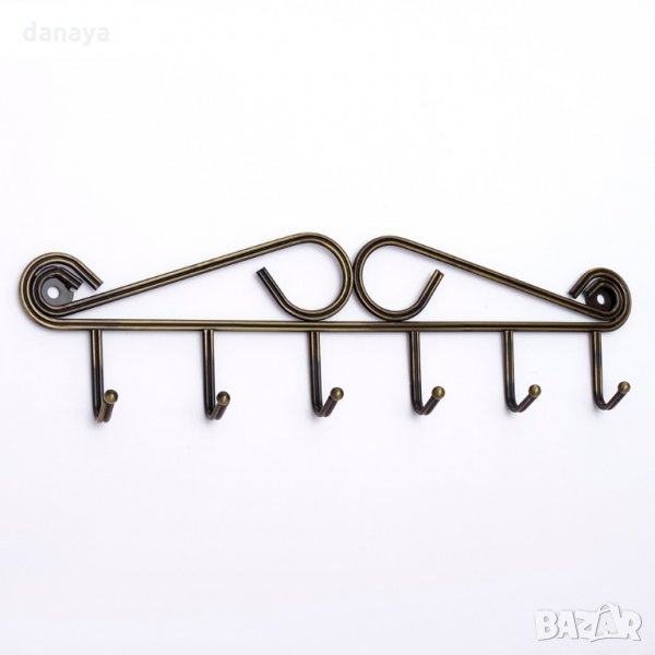 1310 Метална закачалка за стена с 6 куки за закачане меден цвят, снимка 1