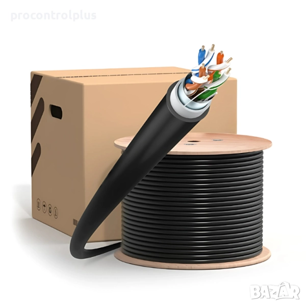Кабел FTP (F/UTP) 4x2xAWG24, Cat5E, CU, черен, двойна изолация, външно и подземно полагане, снимка 1