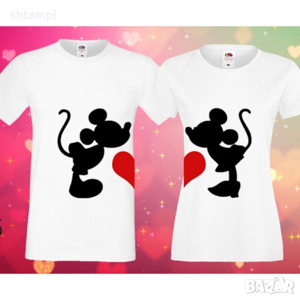 Комплект тениски за влюбени Mickey Minnie mouse heart, снимка 1