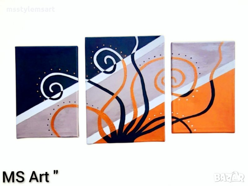 Триптих! Абстрактна картина! Акрил! Ръчно рисувана!, снимка 1