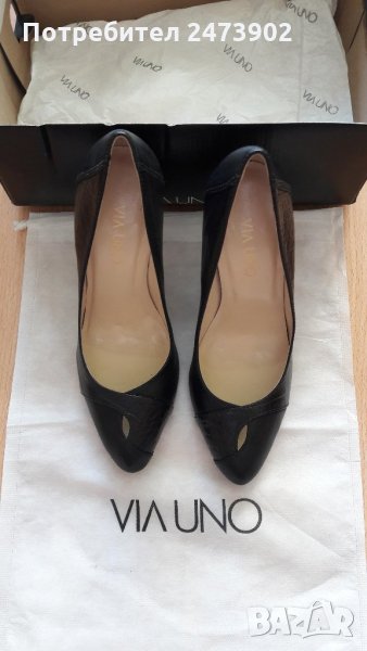 Дамски елегантни черни обувки с тънак ток VIA UNO, снимка 1