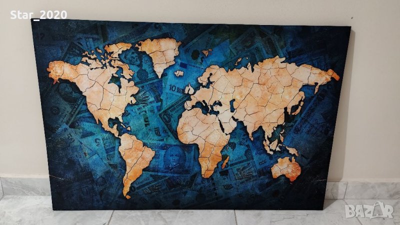 Светеща картина с LED осветление - карта на Земята , снимка 1