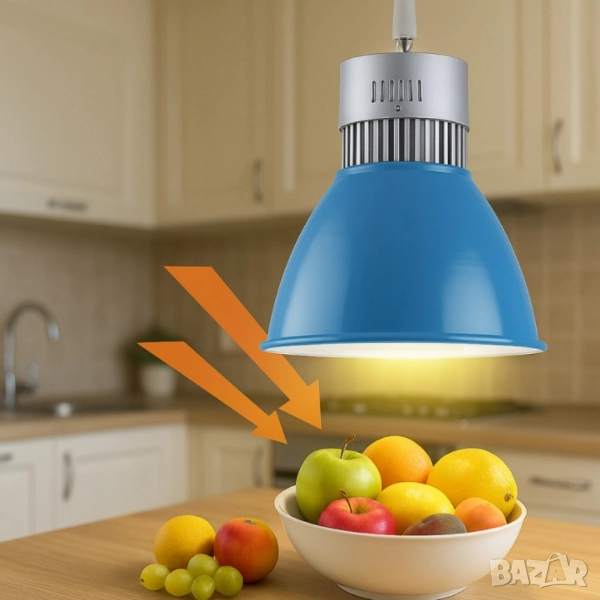 8бр/ LED висяща лампа DL219B – 30W топла светлина за плотове, острови и витрини (Ø250×H280 мм, синя), снимка 1