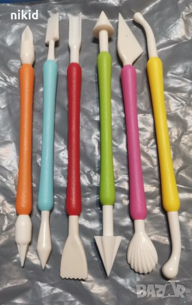 6 бр двустранни пластмасови инструменти моделиране фигурки с фондан тесто декорация торта сладки, снимка 1