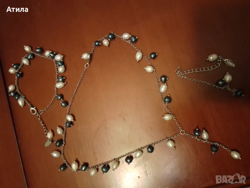 колие,гривни,обеци естествени перли, снимка 1