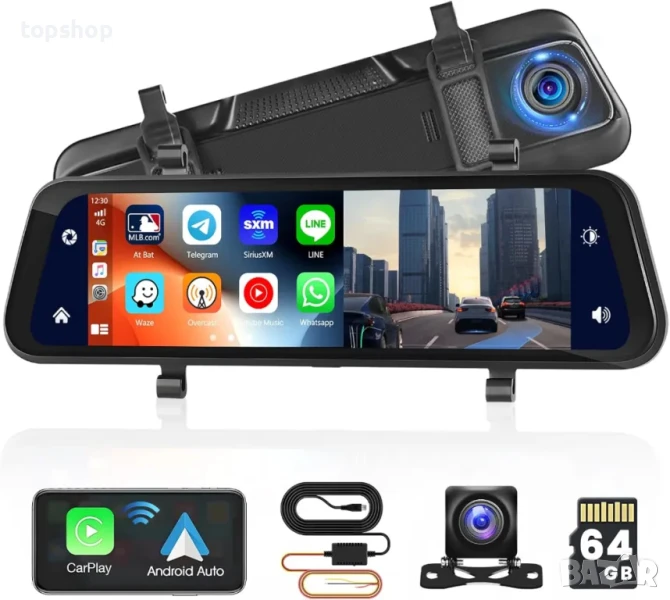 НОВА, ТЕСТВАНА Hikity огледална камера с Carplay и Android Auto, 9.66” IPS тъч, 2.5K предна камера.., снимка 1