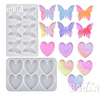 6 пеперуди пеперуда сърца сърце силиконов молд форма фондан смола шоколад гипс висулка декор, снимка 1