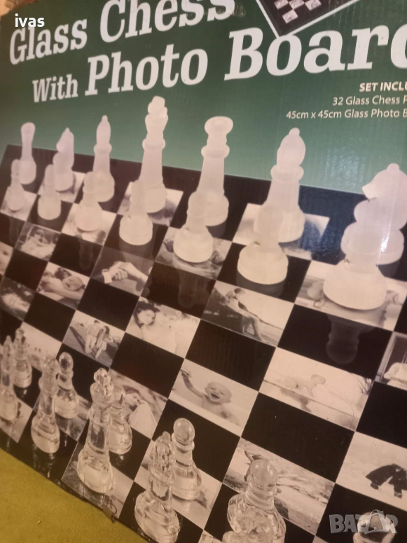 Стъклен шах с фото борд, снимка 1