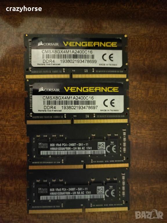 RAM памет SODIMM DDR4 PC4 - 2400MHz kit 2x8GB SK hynix и Corsair, снимка 1