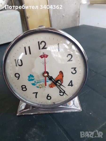 Стар китайски анимиран часовник будилник кокошка с пиленца, снимка 1