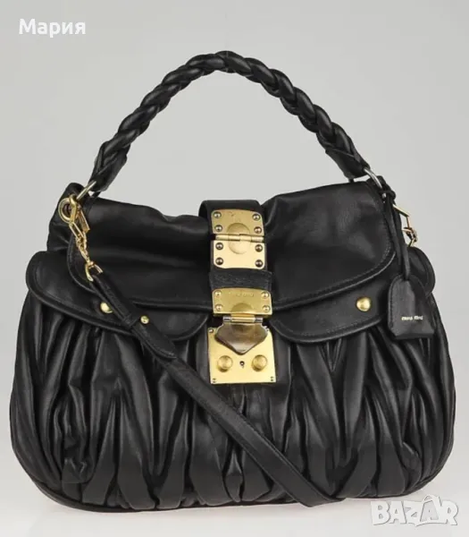 Красива дизайнерска “куфар/ Kofferbag“ чанта MiuMiu от естествена кожа черна. Нова , снимка 1