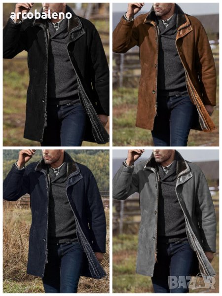 Мъжко палто с топла подплата със средна дължина и цип, 4цвята, снимка 1