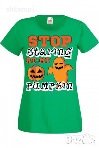 Дамска тениска Stop Staring At My Pumpkin 2,Halloween,Хелоуин,Празник,Забавление,Изненада,Обичаи,, снимка 7 - Тениски - 38138364