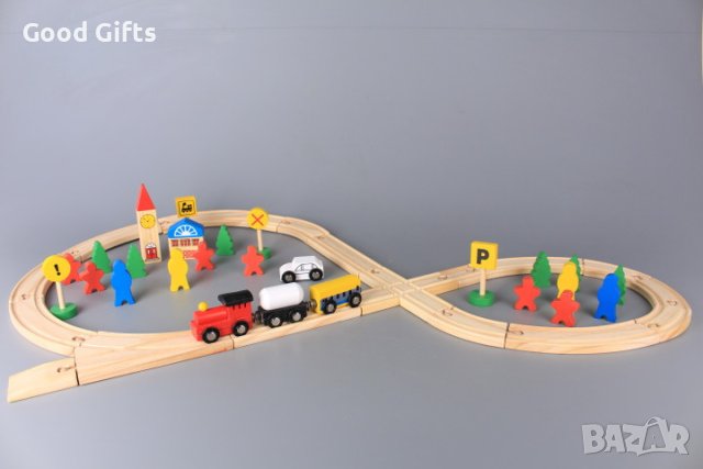 Дървено влакче с дървени релси, 48 части, снимка 2 - Влакчета, самолети, хеликоптери - 42949550