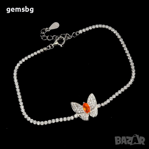 Сребърна гривна с естествен опал и цирконий, снимка 2 - Гривни - 51958214