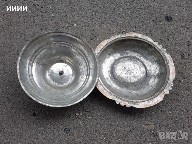 Възрожденска бакърена паница купа чиния с капак, снимка 2 - Антикварни и старинни предмети - 52806233