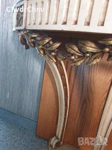 Барокова тоалетка/дървена конзолна масичка с огледало/маса-мрамор-дърворезба, снимка 7 - Антикварни и старинни предмети - 48984380