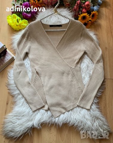 Бежова рипсена блуза, снимка 1 - Блузи с дълъг ръкав и пуловери - 34628324