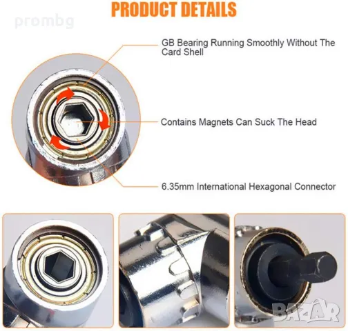 Ъглов адаптер 105 градуса, 1/4 " с три преходника, снимка 6 - Други инструменти - 31352400