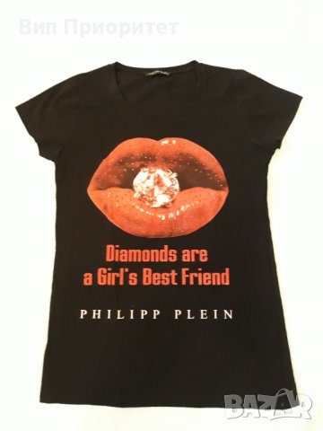 PHILIPP PLEIN маркова тениска "Устни и Диаманти". С камъни + памук и еластан. , снимка 2 - Тениски - 37423503