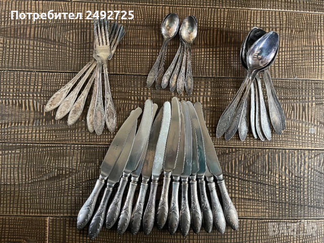 Руски столови прибори посребрени, 3 модела, снимка 3 - Антикварни и старинни предмети - 39674833